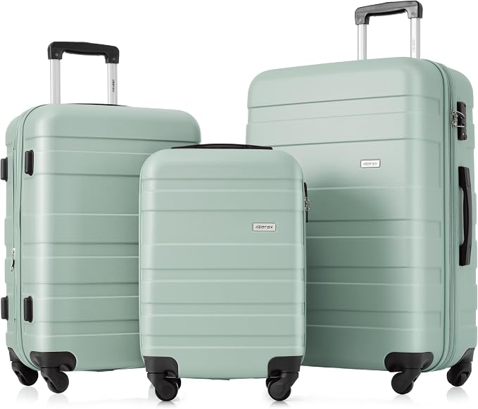 Merax 3 PieceABS Hardshell Luggage Sets Spinner Wheels Suitcase TSA Lock Suit Case, Creamy Green, 20/24/28 Inch by Merax