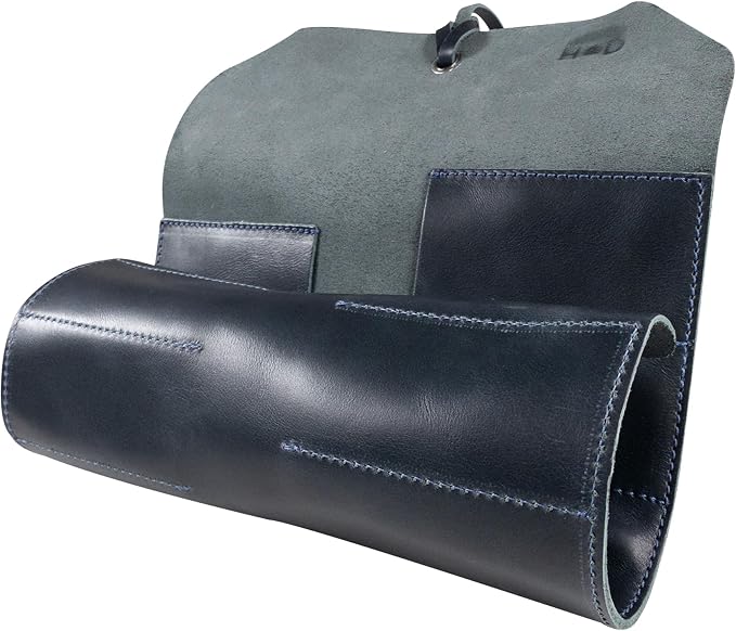 Hide & Drink, Rustic Small Tool Roll-Up Bag (10 Slots), Portable Carry-On Pouch, Workshop Storage, Woodworking Tools Organizer, Vintage, Full Grain Leather, Handmade, Slate Blue - Image 5