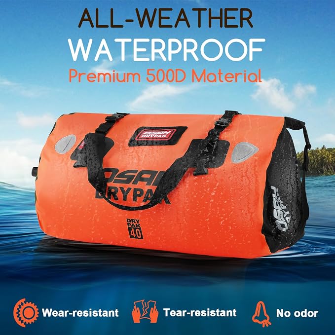 OSAH DRYPAK Waterproof Duffel Bag - Motorcycle Dry Bag Tail Bag with Large Storage Space, Waterproof Luggage Duffle Bags with Outer Mesh Zipper Pocket for Camping, Kayaking, Fishing & Traveling - Image 4