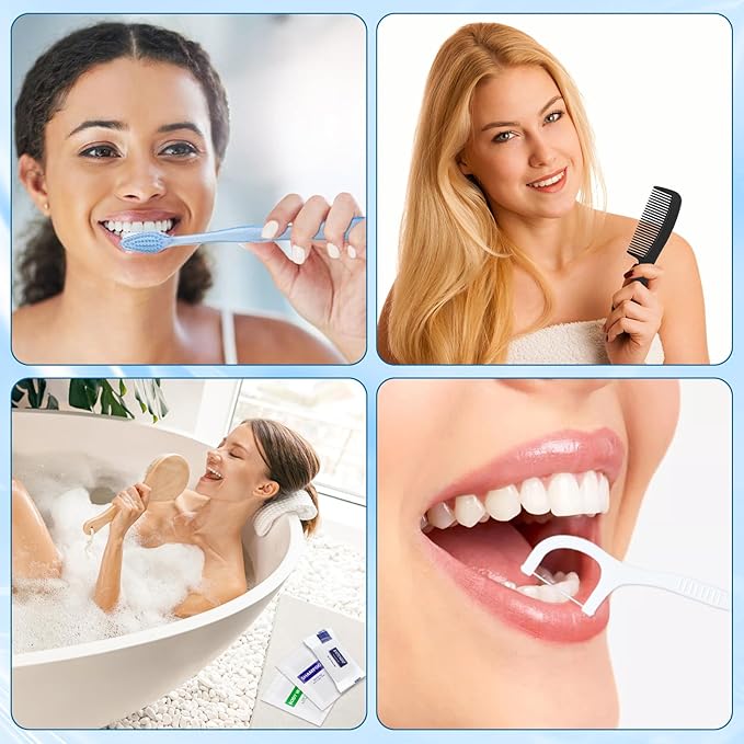 25 Sets Personal Hygiene Kit Basic Toiletry Kits Homeless Supplies Bulk for Travel,Charity,Business Include 25 Toothbrush,25 Toothpaste,25 Comb,25 Bath Soap, 25 Shampoo,25 Body Wash, 125 Floss Picks