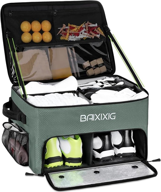 Golf Trunk Organizer, Waterproof Car Golf Locker with Separate Ventilated Compartment for 2 Pair Shoes, Golf Storage for Balls, Tees, Cap, Clothes, Gloves, Accessories, Gifts for Men, Women by BAIXIXIG