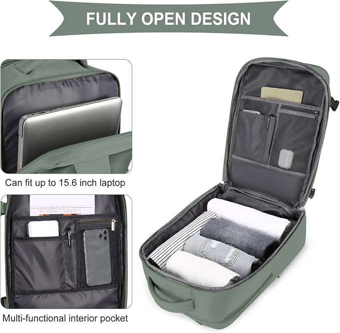 coowoz Large Travel Backpack For Women Men,Carry On Backpack Flight Approved,Hiking Backpack Waterproof Outdoor Rucksack Casual Daypack Fit 15.6 Inch Laptop Shoes Compartment,30L(Olive Green) - Image 5