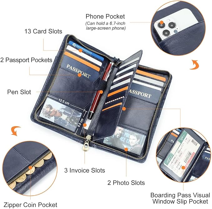 CONTACTS Personalized Family Passport Wallet for 4 Custom Engraved Name | RFID Blocking Travel Documents Organizer, 13 Card Slot - Image 9