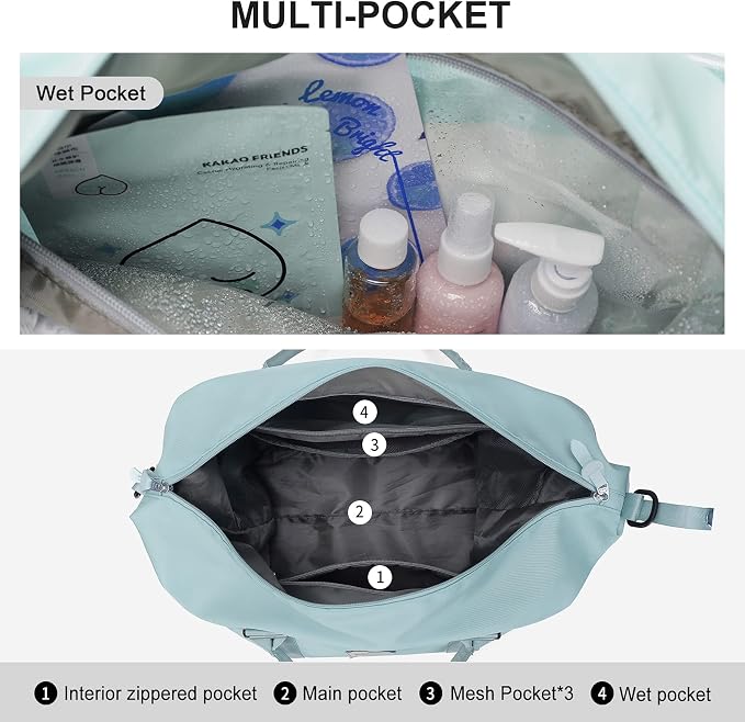 Travel Duffel Bag, Carry On Overnight Weekender Bags for Women | Travel Bag with Wet Pocket & Trolley Sleeve, For Spirit Airlines 18x14x8 Personal Item Bag - Image 3
