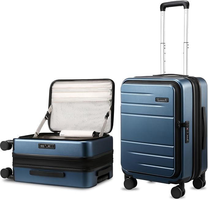 LUGGEX Carry On Luggage Top Opening, Expandable Polycarbonate Hard Shell Suitcase with Wheels (FX-Core, Blue, 20 Inch, 36L-41L) by LUGGEXLUGGAGE
