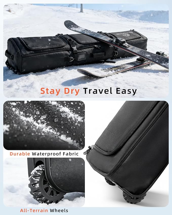 Snowboard Bag with Wheels, Extendable Ski Bags for Air Travel Length up to 175cm, 3 TPU Zippered Bags, Flexible Storage for Snowboards, Helmets, Jacket and boots, Waterproof - Image 8
