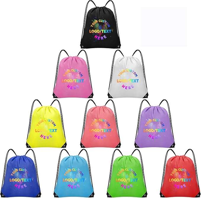 Grneric 10/20/50/100/200 Pack Custom Drawstring Bags Bulk, Promotional Items With Your Logo Personalized String Backpack for Gym, Sport, Travel, 10 Color by Grneric