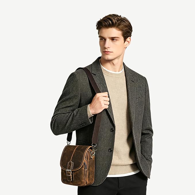 Water Resistant Canvas + Leather Hiking Riding Travel Fanny Waist Pack Small Phone Pouch For Men Women FB811-29 (100% Leather- Coffee) - Image 9