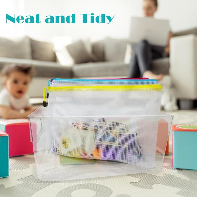 64pcs A4 Mesh Zipper Pouch Bags, Mesh Bags with Zipper Bulk, Pouches for Organization, Clear Storage Bags for Classroom, Travel, Office, Board Game - Image 5