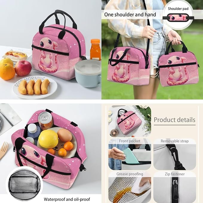 School Backpack with Lunch Bag for Boys Girls Pencil Bag Water Bottle Sling for School, Cute Axolotl School Bag Bookbag Rucksack Primary Middle Knapsack Set - Image 4