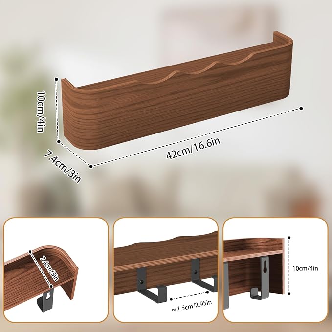 Wall Mounted Coat Rack with Shelf, Wooden Entryway Organizer with Hidden Metal Hooks for Hanging Coats Bags Keys, Modern Floating Shelf for Hallway Bathroom - Image 2