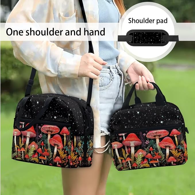 Cottagecore Mushroom Backpack 4 Pcs Cute Wild Flower Mushroom Schoolbag Set with Lunch Box Pencil Holder Case Water Bottle Carrier Bag Sling Bags for Boy Girl，Durable Causal Daypack - Image 5