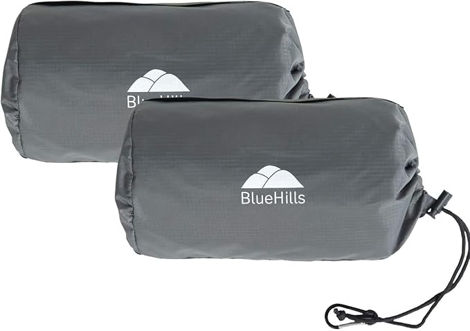 BlueHills 2 Pack Ultra Compact Travel Blanket Pillow Long Flights - Gray | Soft Travel Blanket Set of 2, Luggage Strap & Carabiner, 70X56 Long Flight Pillows, Portable Case/Bag, Lightweight & Compact by BlueHills