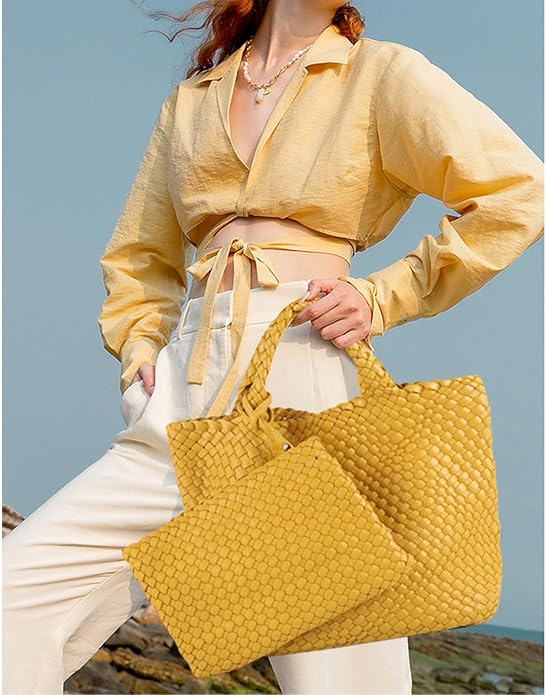 JINMANXUE Fashion Woven Bag Shopper Bag Travel Handbags and Purses Women Tote Bag Large Capacity Shoulder Bags - Image 2