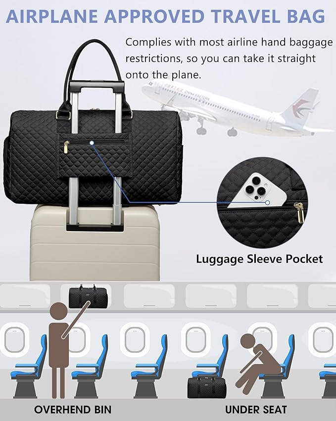 FOCDOD Travel Duffle Bag for Women - Weekender Bags with Shoe Compartment Large Carry on Overnight Tote Bag with Toiletry Bag Traveling Yoga Gym Bags with Wet Pocket Mommy Hospital Bag Black - Image 6