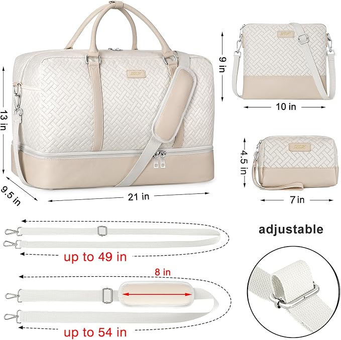 IBFUN Weekender Bags for Women, 21" Weekender Travel Bag, Travel Duffle Bag with Shoe Compartment Carry on Overnight Duffel Bag for Weekend Travel Business Trip, 3PCS - Image 6