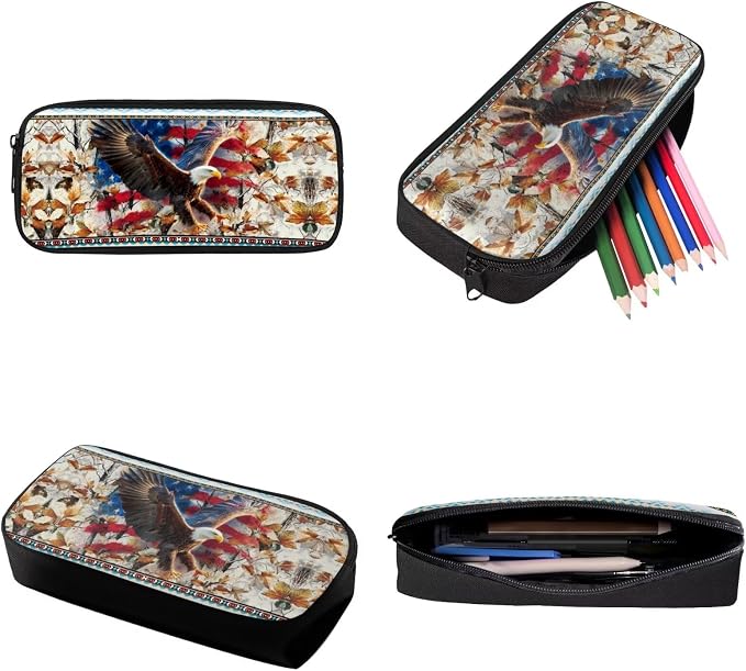 Aztec Eagle American Flag Print 3 In 1 Schoolbag Set for School or Travel with Lunch Bag and Pencil Case, Large Lightweight Independence Day Backpack Set, Durable School Bookbag Set - Image 7