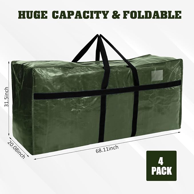 Windyun 4 Pack 177 Gallon Extra Large Moving Bags XXL Heavy Duty Storage Bag with Strong Zipper Handle Jumbo Big Tote Box Foldable for College Dorm Travel Clothes Duffle Blanket Pillow(Army Green) - Image 2