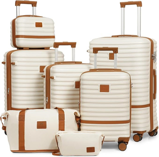Joyway Luggage Set 7 Piece Suitcase Sets with Spinner Wheel,Hardside Expandable Travel Laggage with TSA Lock (18/20/24/28 White by Joyway