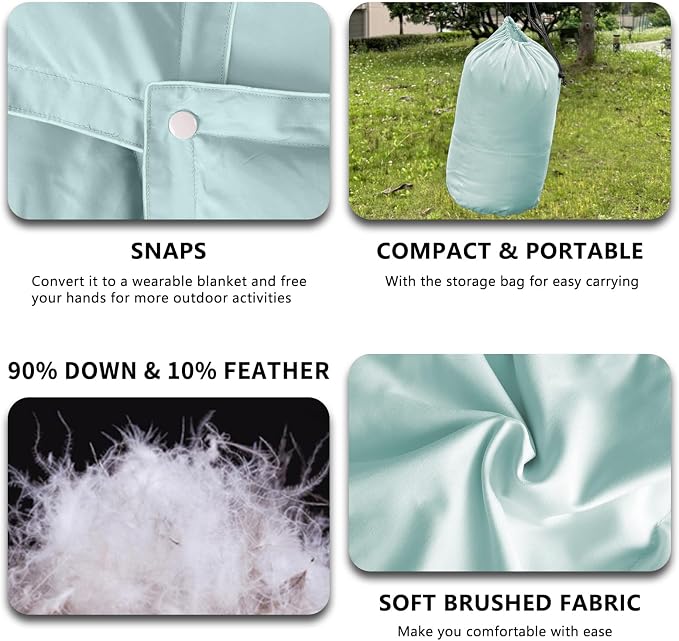zzlamb Puffy Down Camping Blanket Water-Repellent, Down Throw Travel Blanket Portable for Outdoor, Light Warm Quilt for Couch Plane Car Theater Stadium Picnic RV Backpacking Hammock - Image 3