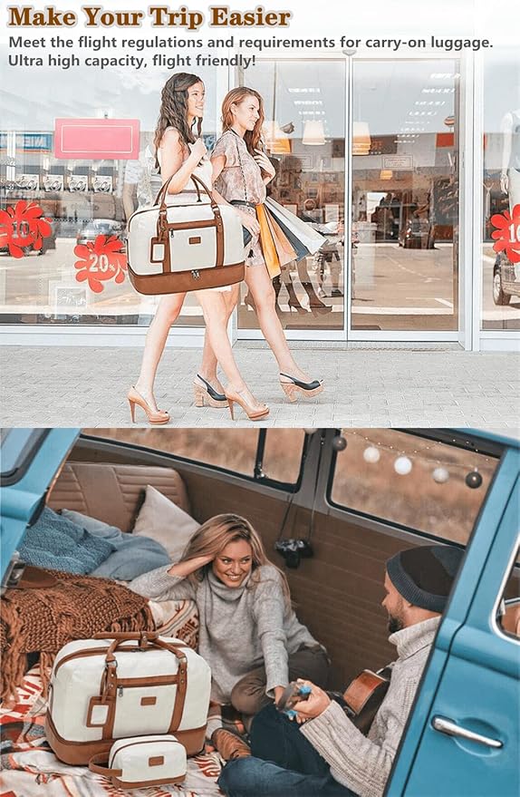 Wogarl 4PCS Weekender Bags for Women Large Overnight Weekend Travel Duffel Carry on Shoulder with Shoe Compartment Canvas Toiletry Bag for Travel Business Gym - Image 7