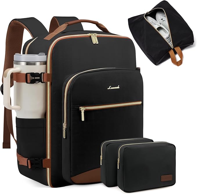 LOVEVOOK 40L Large Travel Backpack for Women Men, 17 Inch Carry on Backpack for Traveling on Airplane, Personal Item Bag Airline Approved, Business Causal Weekender Backpack, Black-Brown by LOVEVOOK