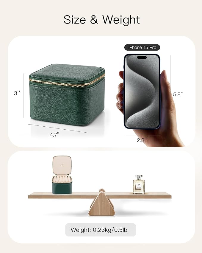 VLANDO Gifts for Teachers,Travel Jewelry Box with 6 Velvet Jewelry Zipper Pockets Jewelry Case Premium Petal Hardware Travel Jewelry Organizer Graduation Gifts (Green) - Image 7