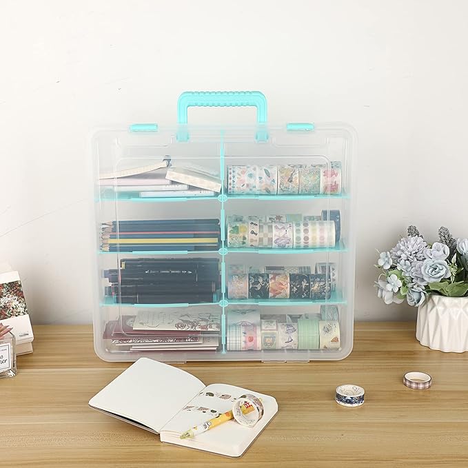 BTSKY Clear Plastic Dividing Storage Box with 8 Compartments Adjustable Storage Bin with Lid Portable Craft Storage Container Multipurpose Sewing Box Art Supply Organizer, 15.1x13.9x3.5 Inches - Image 6