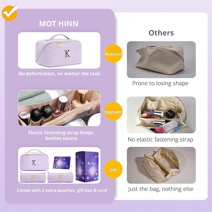 Personalized Gift Travel Makeup Bag: Initial Makeup Organizer Bag for Women | 3-in-1 Custom Make up Bag Set - Vegan Leather Travel Cosmetic Bag - Luxury Gift for Women – Birthday, Anniversary, Graduation - Image 2