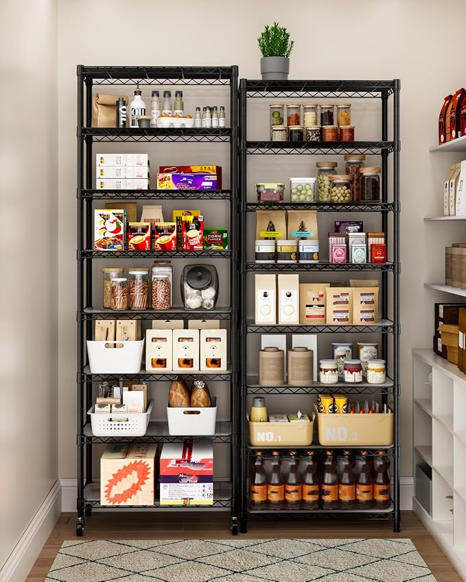 Golpart 8 Tier Shelves Storage Shelf Wire Closet Bathroom Organizers Metal Pantry Kitchen Garage Shelving Unit Laundry Room Organization Home Rack Net Basket Black with Wheels 12”D X 22”W X 74.2”H - Image 8