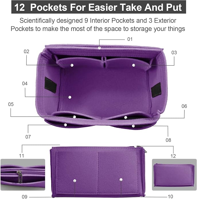 OMYSTYLE Purse Organizer Insert, Felt Tote Bag Organizer Insert with 5 Sizes, Handbag Dividers for Inside Purse, Compatible with Longchamp, Neverful, Speedy and More - Image 3