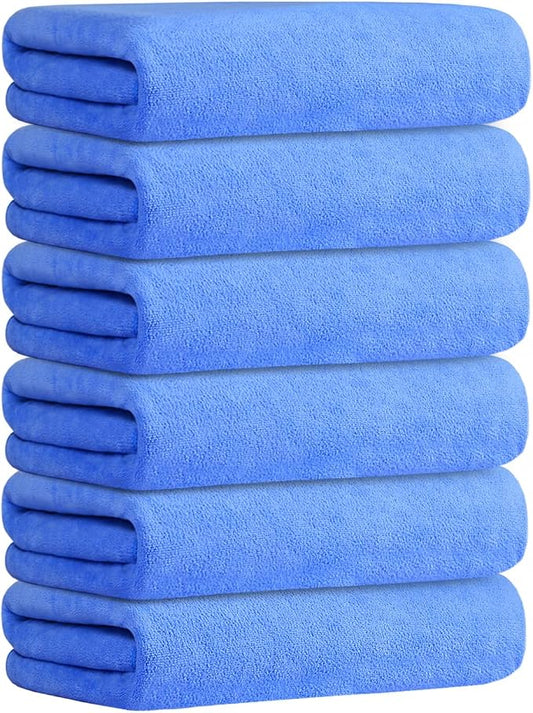 JML Bath Towel, Microfiber Bathroom Towels Set 6 Pack 30" x 60" - Extra Large, Soft, Absorbent, Quick Dry, Odor Resistant, No Shedding, Shrink Resistant, Use for Hair Wrap, Fitness, Sport, Yoga, Blue by JML