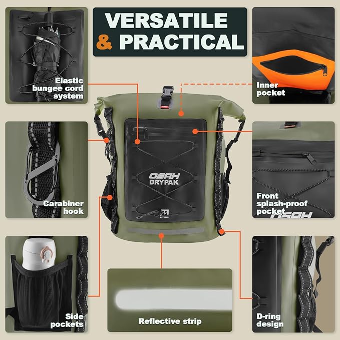 OSAH DRYPAK Waterproof Backpack Dry Bag 35L/55L/85L – Heavy Duty Roll-Top Hiking Backpack for Travel, Kayaking, Boating, Camping, Rafting and Fishing - Image 3