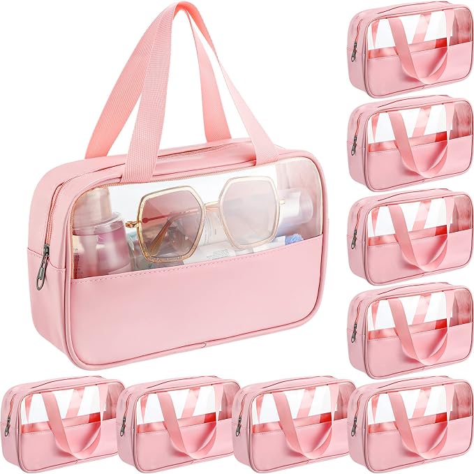 Buryeah 9 Pcs Translucent Make up Bag Toiletry Organizer for Women Men Waterproof Portable Cosmetic Travel Bag with Hanging Handles Travel Storage Carry Pouch Gifts for Bridesmaid (Pink) - Image 8