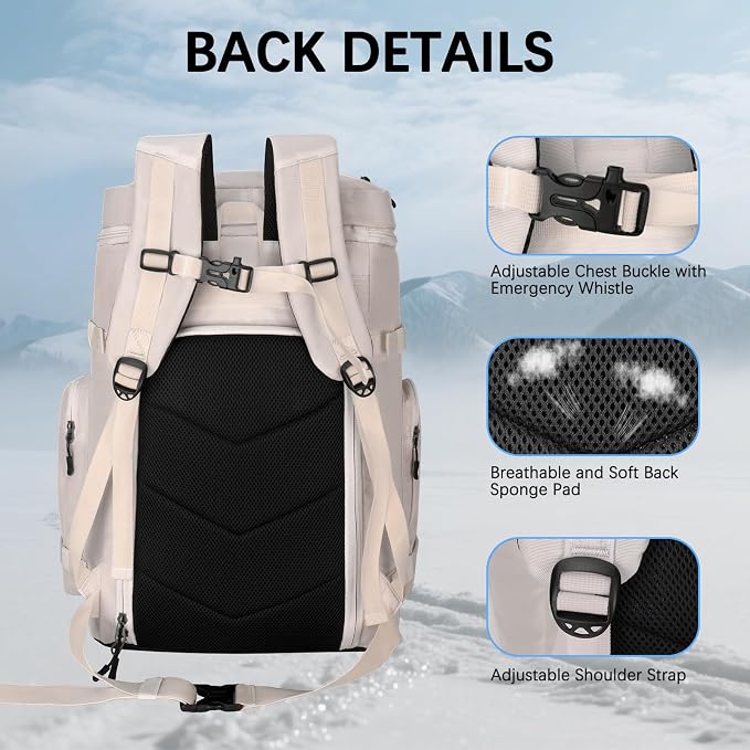 65L Waterproof Ski Boot Bag, Heavy Duty Snowboard Backpack for Helmet Goggles Gear, Air Travel Winter Sports Bag - Image 6