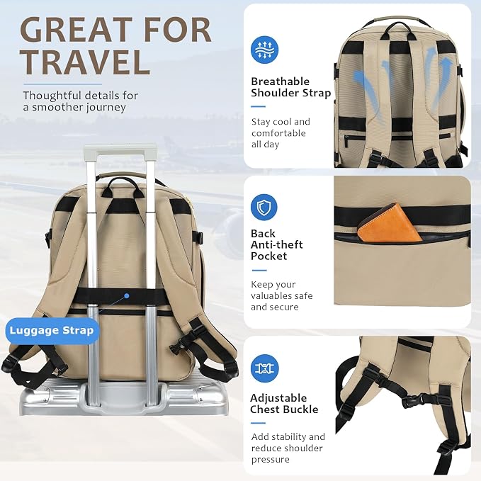 EMPSIGN 40L Travel Backpack for Women & Men | Airline Approved Carry On, TSA Personal Item Bag, Waterproof, Overnight Weekender Essentials, Fits 17" Laptop - Image 5