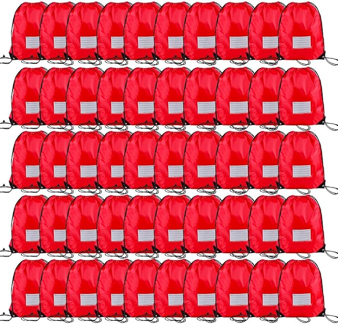 CODOBON 50 Pack Drawstring Bags,Bulk Draw String Backpack, DIY Gym Sports Cinch Bag Sackpack for Women Men, Red by CODOBON