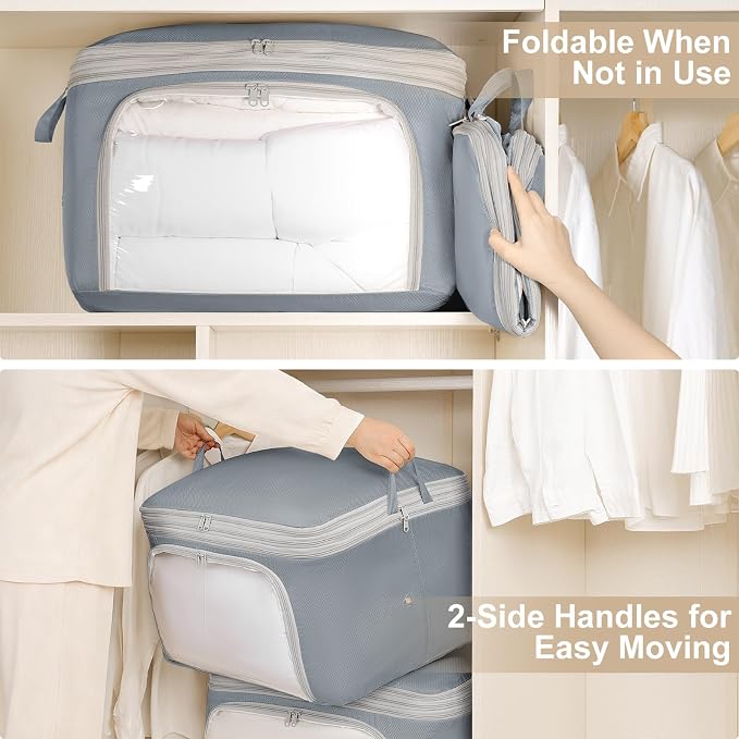 Comforter Storage Bag - Large Capacity Blanket Storage Bags Front-opening Ultra Space Saving Self Compression Organizer, Washable Compression Bags for Storage Comforter Blanket, 1 Pack, Grey - Image 5
