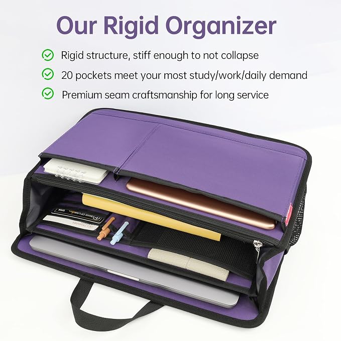 Large Rugged Organizer Insert for Briefcase Tote Shoulder Messenger Bag-20 Pockets,Padded Water-repellent Nylon-Purple - Image 3
