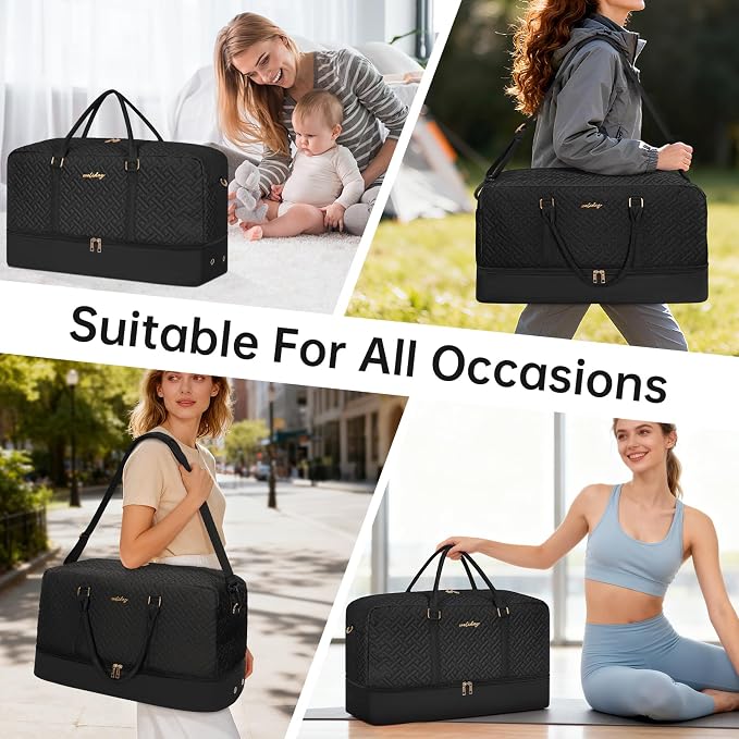 Weekender Bag for Women, 5 Pcs Set Carry on Overnight Bag, 21" Travel Duffel Bag with Waterproof Shoe Compartment for Weekend Travel Business Trip - Image 7