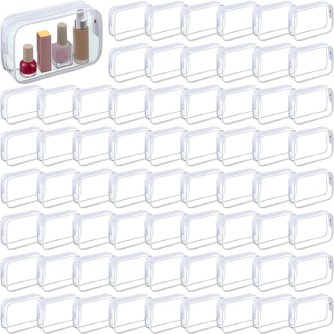 Sanwuta 100 Pcs Clear Makeup Bags Bulk Toiletry Bag for Travel Transparent Cosmetic Bag PVC Waterproof Travel Small Pouches with Zipper for Men and Women (White) by Sanwuta