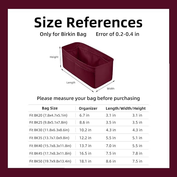 DGAZ Silk Purse Organizer Insert for Birkin Bag(Rouge h,BK45) | Soft and Lightweight,Perfect Fit,Multi-pocket Storage,Bag Protector,Luxury Bag Care,Handmade,for Smooth Bag Organizer - Image 2