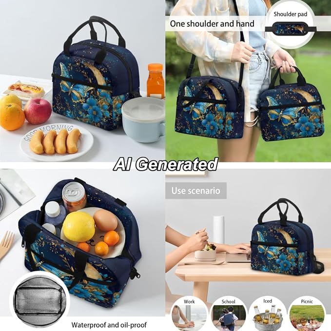 Butterfly Backpack for Girls 3Pcs Kids School Bag Set Floral Bookbag with Lunch Bag and Pencil Box Daypack Elementary Students Knapsack for Teens Girls - Image 4