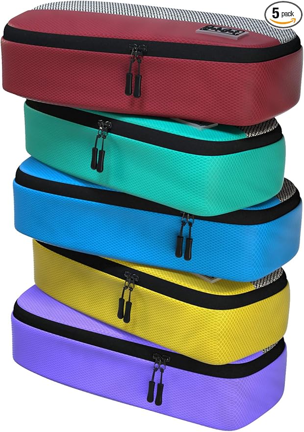 Dot&Dot Slim Packing Cubes for Travel 5pc Set - Narrow Suitcase Luggage Organizer Bags - Thin Travel Essentials for Backpacks - Lightweight Packing Organizers (Non-Compression) by DotDot
