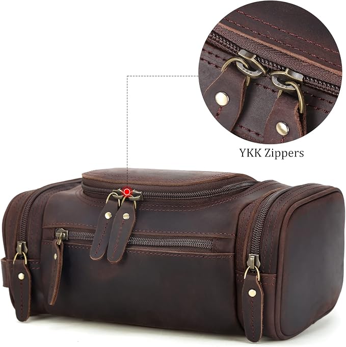 Polare Toiletry Bag Full Grain Leather Shaving Kit Dopp Kit Travel Case Wash Bag with YKK Zippers - Image 6