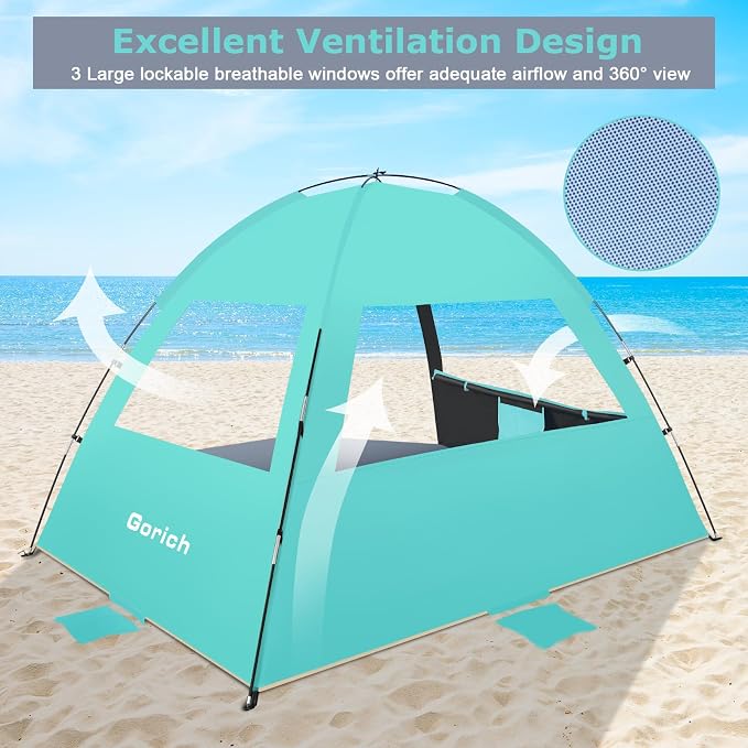 Gorich Beach Tent Sun Shelter for 3/4/6/8/10 Person with UPF 50＋ UV Protection, Lightweight & Easy Setup Beach Shade Canopy, Portable Beach Shade Tent Beach Cabana - Image 4