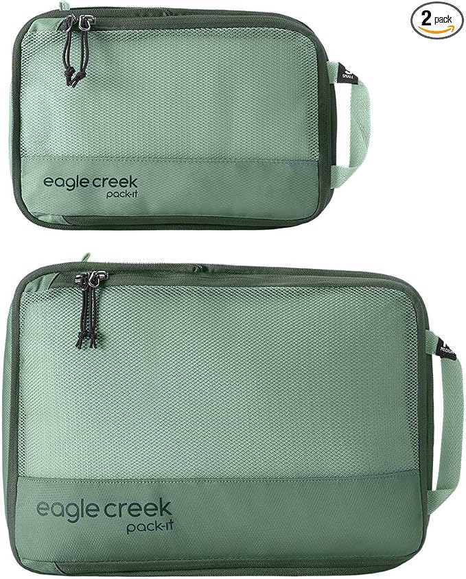 Eagle Creek Pack-It Reveal Compression Cube Set - Compact Packing Cube Set for Travel - Durable Suitcase Organizers - Sustainable Materials - Easy-Grab Zipper Pulls - Small/Medium - Willow Green by EagleCreek