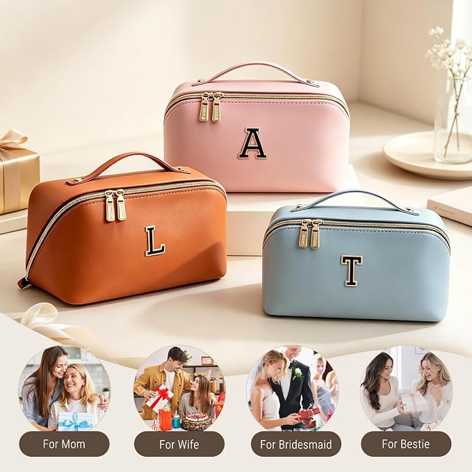 BOYATU Personalized Travel Makeup Bag: 3-in-1 Cosmetic Bag Gift for Women | Initial Make up Bag Organizer - Custom Letters A-Z - Flat Open Portable Toiletry Bag for Birthday Graduation Anniversary - Image 9