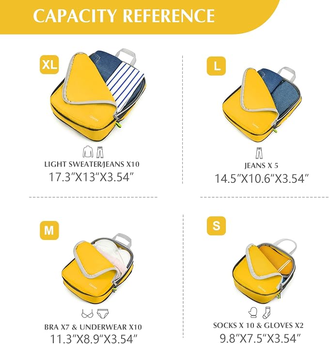 Gonex Compression Packing Cubes, 4pcs Expandable Storage Travel Luggage Bags Organizers (Apricot) - Image 6