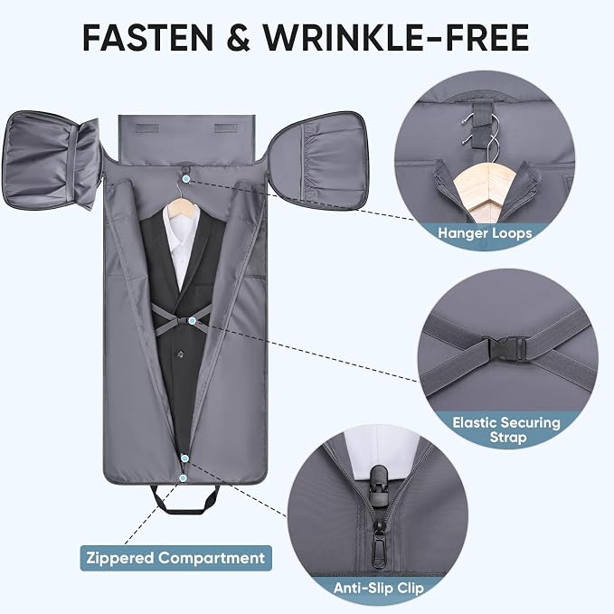 BALEINE Travel Garment Bag, Travel Suit Bag for Men, Water Resistant Carry on Garment Bag for Hanging Clothes, Garment Duffel Bag for Travel Business (Pink-Convertible) - Image 4